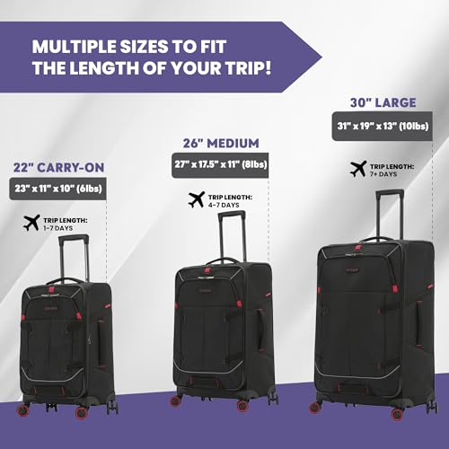 Spyder Freestyle 3 Piece Expandable Softside Luggage Set with 360° Spinner Wheels (22 Inch Carry-On, 26 Inch Checked, 30 Inch Checked), Black - color: Black, size: 3-Piece Set