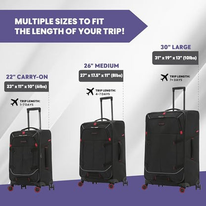 Spyder Freestyle 3 Piece Expandable Softside Luggage Set with 360° Spinner Wheels (22 Inch Carry-On, 26 Inch Checked, 30 Inch Checked), Black - color: Black, size: 3-Piece Set