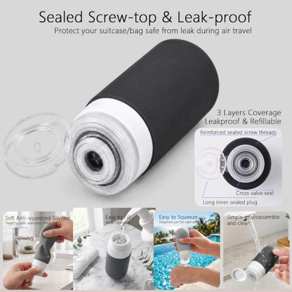 24 Pack Travel Bottles for Toiletries -TSA Approved Leak Proof Silicone Set - color: Black