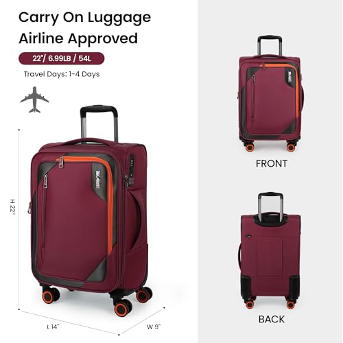 22 inch Carry on Luggage,Softside Suitcase Expandable 20% - color: Burgundy, size: Carry-On 22-Inch