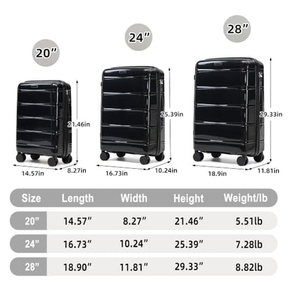 Merax Luggage Set,3 Piece Hardside Suitcase Set,20/24/28inch Luggage - color: 08Black, style: 20/24/28