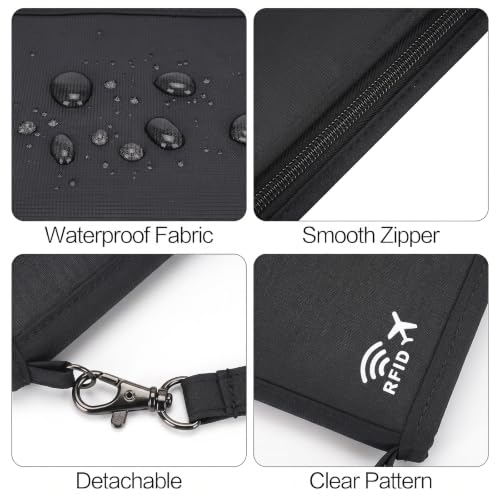 Neck Wallet Lightweight RFID Blocking Waterproof Travel Pouch Passport Wallets for Women Men - color: C-Black