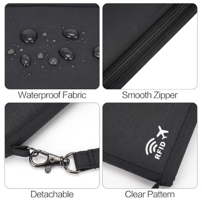 Neck Wallet Lightweight RFID Blocking Waterproof Travel Pouch Passport Wallets for Women Men - color: C-Black