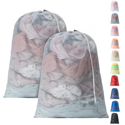 2 Pack Mesh Travel Laundry Bag 28" x 40"Extra Large Dirty Clothes Organizer - color: Grey+Grey, size: 28"x40"