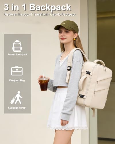 Capolo Travel Laptop Backpack Women Men Personal Item Weekender Travel Bag - color: Beige, size: Small