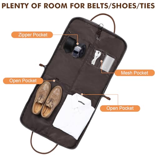 S-ZONE Carry on Garment Bag for Business Travel Canvas Leather Men Suit Cover - color: Grey, size: X-Large