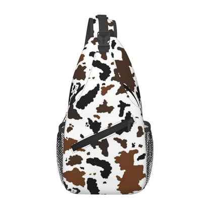 Sling Bag Brown Black Cow Print Sling Backpack Hiking Daypack Crossbody Shoulder Backpack Travel Chest Pack For Men Women - color: Brown Black Cow Print