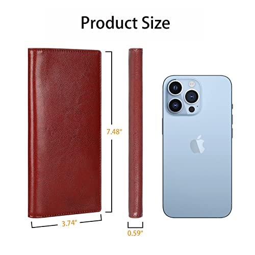 Lavemi Ultra Slim Thin Leather Women Wallet RFID Blocking Credit Card Holder Bifold Long Ladies Billfold - color: 1-waxed Dark Red