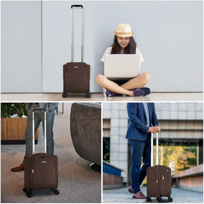 HanTrip 16 Inch Underseat Mini Carry On Luggage with Spinner Wheels, Coffee - color: Coffee