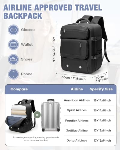 suradar Travel Backpack, 180° Open Laptop Backpack with Shoe Compartment - color: W3-black