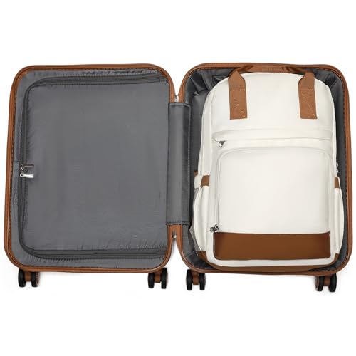 Kono Luggage Set 3 Piece Carry On Hardside Luggage with Spinner Wheels - color: Cream White, size: 20-inch/Bp/Tb