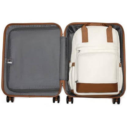 Kono Luggage Set 3 Piece Carry On Hardside Luggage with Spinner Wheels - color: Cream White, size: 20-inch/Bp/Tb
