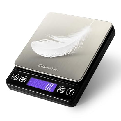KitchenTour Digital Kitchen Gram Scale - 3000g/0.1g - High Accuracy Precision Food Scale with 9 Units(g/oz/ml/lb/lb:oz/gn/ozt/DWT/ct) - Meat Scale with Back-Lit LCD Display(Batteries Included) - size: 3000g/0.1g