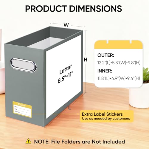 BALEINE 4PK File Organizer Box, Cardboard File Folder Organizer with Handle - color: Grey, style: 4PK (Slim)