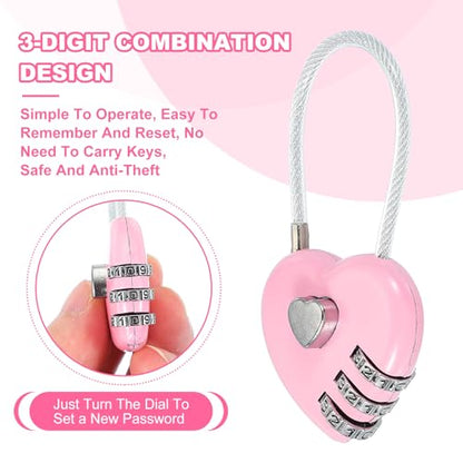 MECCANIXITY Heart Padlock 3 Digit Combination Lock Mini Code Lock Pink 3pcs - color: Pink