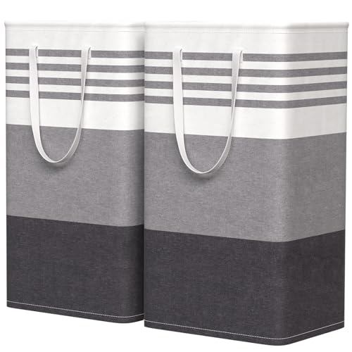 WOWBOX 2 Pack Laundry Baskets, Collapsible Dirty Clothes Laundry Hampers - color: Grey, size: 88L
