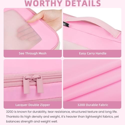 BAGAIL 4 Set/6 Set/8 Set Compression Packing Cubes Travel Accessories Expandable Packing Organizers (Square Mesh, 06-Pink) - color: 06-Pink, style: Square Mesh