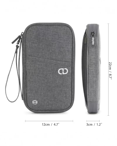Family Passport Holder for Travel, RFID Blocking Travel Wallet with Zipper - color: New Grey