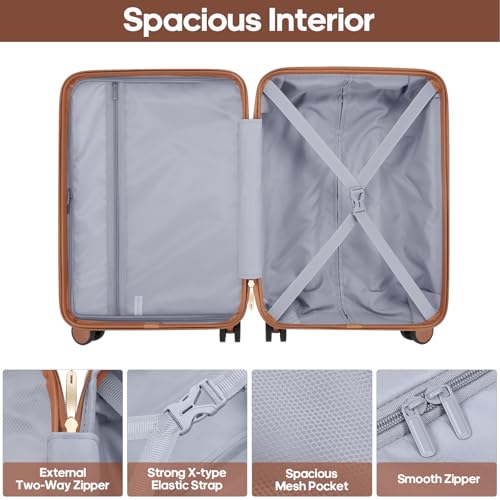 Expandable Carry On Luggage Set, 20In PC Hardside Suitcase with Backpack - color: Blue