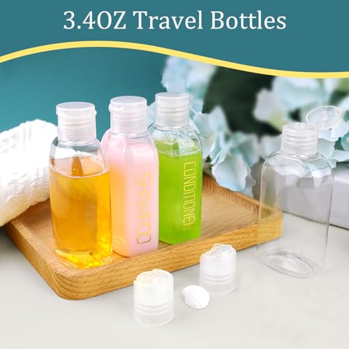 Cosywell Travel Bottles for Toiletries 4PCS 3.4oz Plastic Clear Bottles - style: B-3.4oz-clear-2label2blank