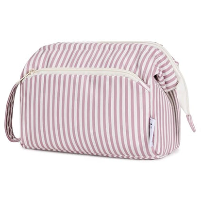 Narwey Travel Makeup Bag Toiletry Bag, Wide Open Cosmetic Bag for Women - color: D-Dusty Rose Stripe, size: Small
