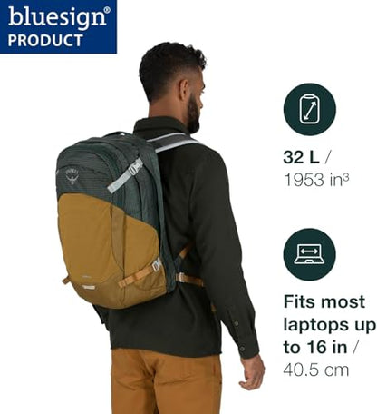 Osprey Nebula Commuter Backpack, Green OS | everyday bag, campus pack, laptop carry, laptop sleeve, work school travel, bottle pockets, everyday carry, Green color - color: Moss Green-earl Grey Heather