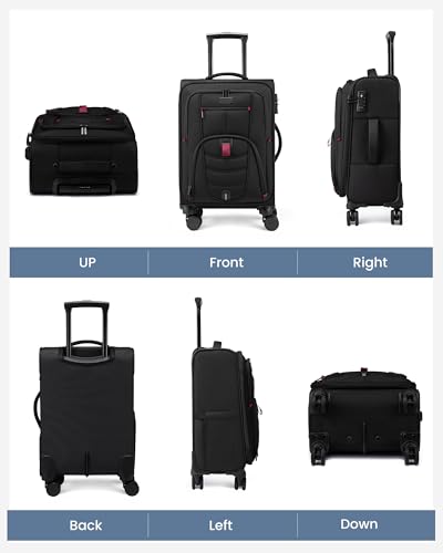LOVEVOOK 24 Inch Softside Checked Luggage with TSA Lock for Business Trip - color: Black, size: 24 Inch - Checked-Medium