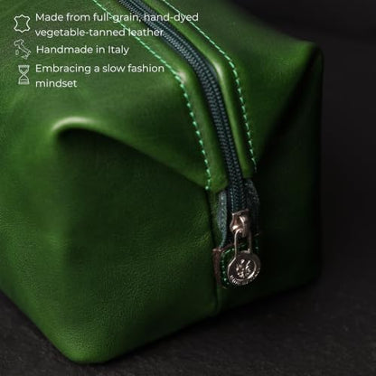 Time Resistance Leather Toiletry Bag - Italian Cosmetic Case Dopp Kit (Green) - color: Green