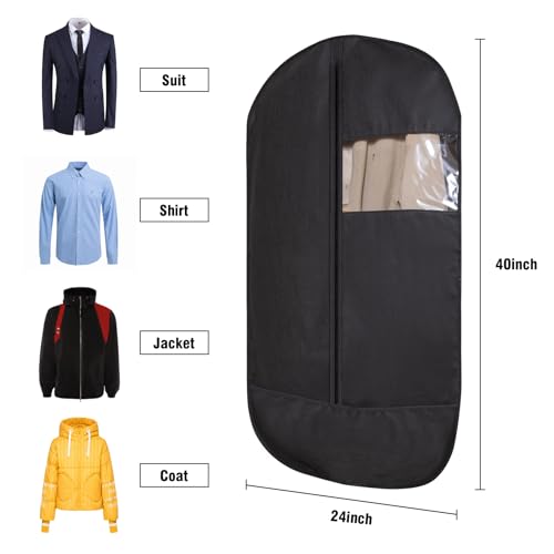 2 Pack 40"x24" Garment bags for travel Suits Bags,Accessories Zipper Pocket Lightweight Foldable with Fitted Protective Hood, Travel and Closet Storage Set, Black - size: 40"