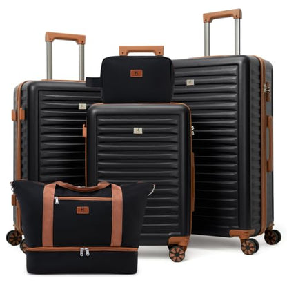 KUNEL Luggage Sets 5 Pcs suitcases with Wheels, 20/24/28Inch, Black - color: Black