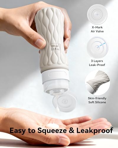 Travel Bottles for Toiletries Silicone Travel Size Containers 3.4oz 1.7oz - color: Grey Blue