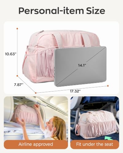 Cute Travel Duffle Bag for Women, Carry On Airline Personal Item Bag - color: BabyPink