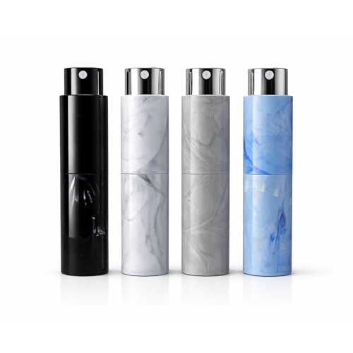 Refillable Perfume Bottle Atomizer 5ml 4-Pack Marble Travel Cologne Sprayer - color: Black,White,Grey,Blue