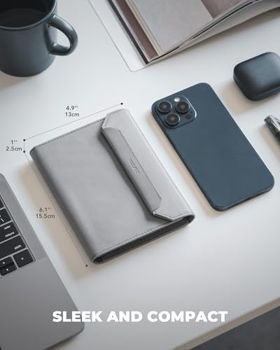 VULKIT RFID Blocking Leather Passport & Card Holder, Dual Person Travel Passport Wallet with Secure Magnetic Closure, Grey - color: Grey
