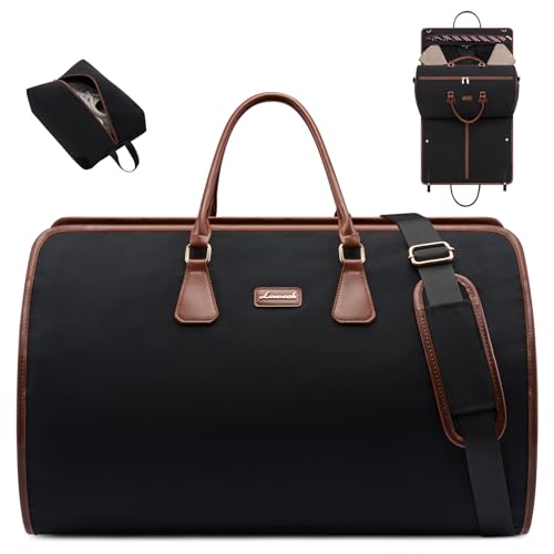 LOVEVOOK Garment Bags for Travel,3 in 1 Garment Duffle Bags with Shoe Pouch - color: Black with brown, size: Large-3 Pcs
