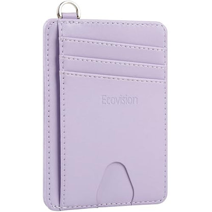 Slim Minimalist Front Pocket Wallet, RFID Blocking Credit Card Holder Wallet with Integrated D-Shackle for Men Women - color: Cowhide Violet