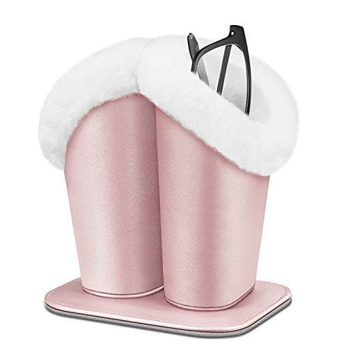 FINTIE Plush Lined Double Eyeglasses Holder with Magnetic Base for Desk - color: Rose Gold