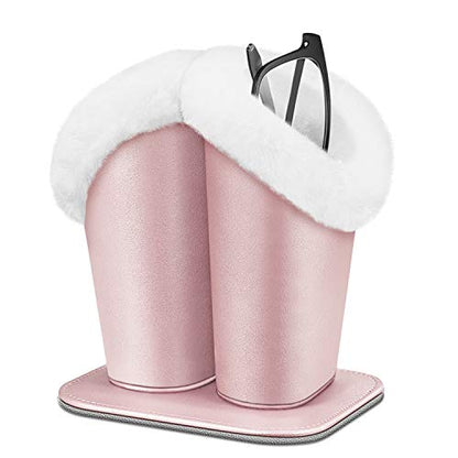 FINTIE Plush Lined Double Eyeglasses Holder with Magnetic Base for Desk - color: Rose Gold