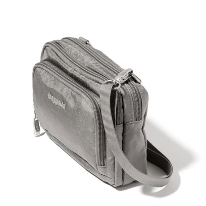 Baggallini Triple Zip with Front Wallet/Trifecta RFID Wallet Crossbody - color: Sterling Shimmer