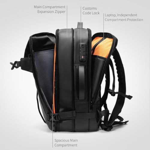 Expandable Motorcycle Helmet Backpack, 60L Carry-On Travel Commuter TSA Lock, 17" Laptop Compartment, Black - style: Backpack Only