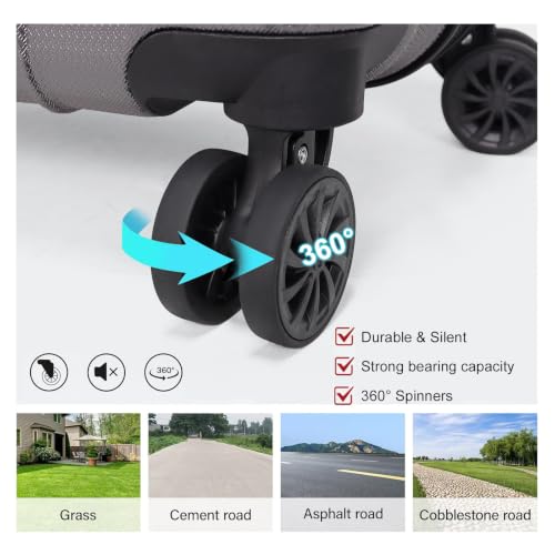 Luggage Sets 3 Piece(20/24/28)-Suitcase Set- Luggage with Wheels-PC + ABS Durable Lightweight Rotating hardshell suitcase (Grey) - color: Grey