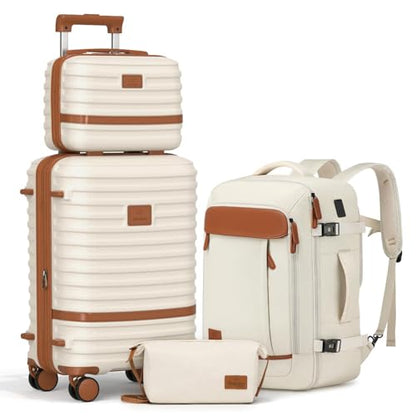 Joyway Expandable Carry on Luggage Sets Airline Approved, Lightweight Hard Shell 20 Inch Carry-on Suitcase with Spinner Wheels, White - color: White, size: 4 piece sets (13/20)