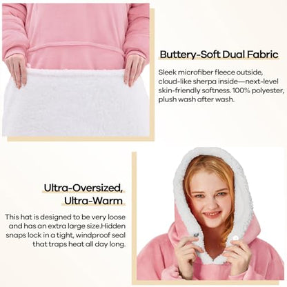 yescool Wearable Blanket Hoodie as Christmas Birthday Gifts for Women Mom - color: Pink, size: Oversized