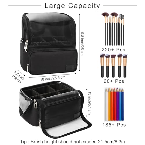 TANTO Makeup Brush Bag, Large Makeup Brush Holder with Adjustable Divide - color: A1-Black, size: X-Large