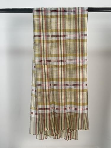 Women's 70% Wool 30% Silk Scarf, Woven Plaid Pashmina Shawl, Lightweight Wrap for Air-Conditioned Rooms/Office/Airplane Travel, Soft Non-Itchy Fringed Blanket Scarf, Gift for Her
