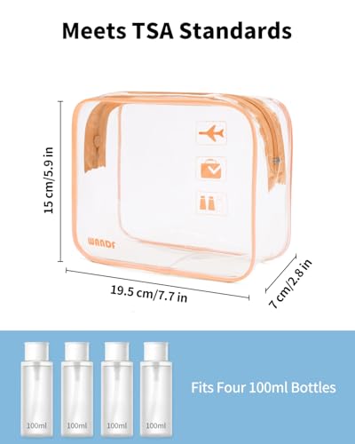 WANDF TSA Approved Toiletry Bag, 2 Pack Clear Makeup Bag - color: Lotus Pink Pack of 2, size: Pack of 2