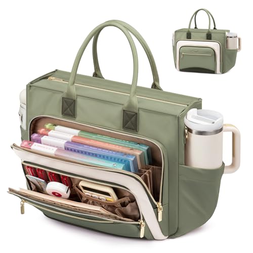 LOVEVOOK Work Tote Bags for Women,Laptop Teacher Bag With File Organizer - color: Green-white, size: 15.6 inch