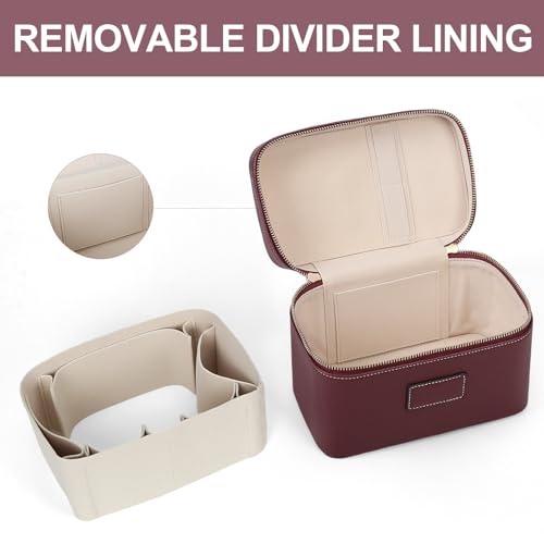 HiTotes Makeup Bag Vanity Case for Women Leather Cosmetic Bag Travel Toiletry Bags Portable Makeup Organizer Case - color: Burgundy