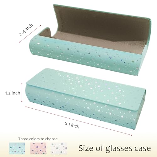 HSYMQ 3PCS Glasses Case, Eyeglasses Case Hard Shell, Reading Hard Glasses Cases for Women Men - color: White Green Pink