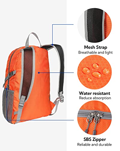 WATERFLY Small Lightweight Packable Backpack: 20l Hiking Daypack Man Woman - color: Orange